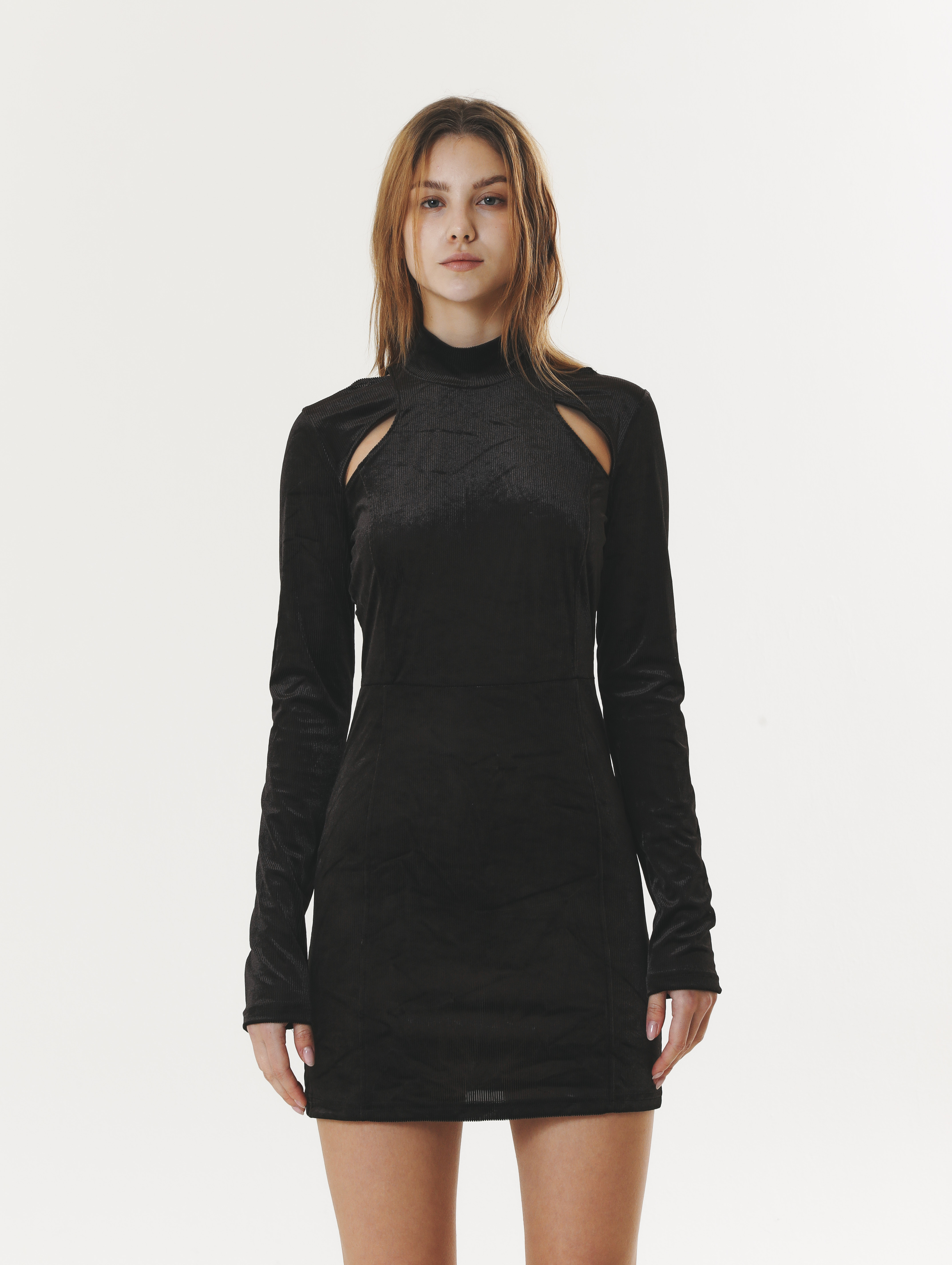 CORDUROY VELVET DRESS BLACK