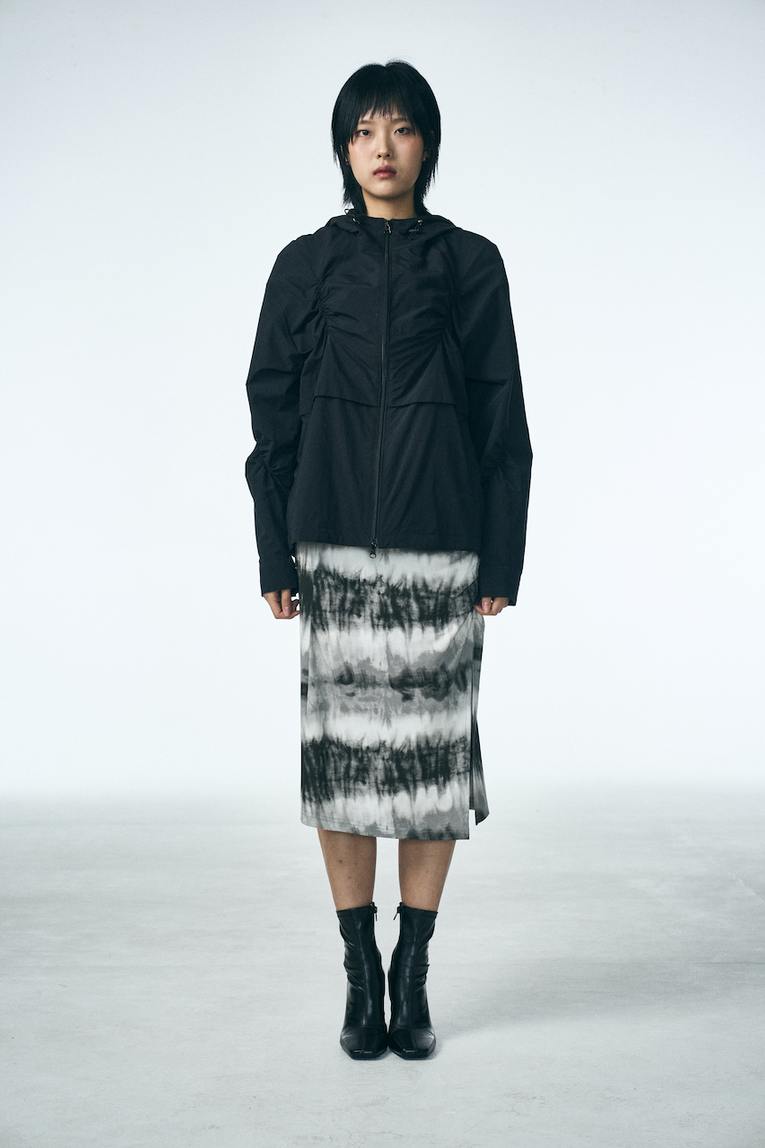 SHIRRING MIDI SKIRT_Washing film