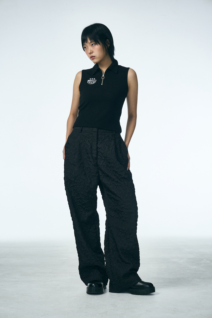 SHIRRING RAINDROP PANTS_BLACK