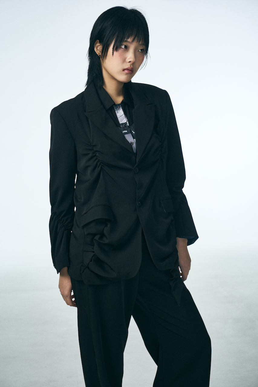 SHIRRING SINGLE JACKET_BLACK