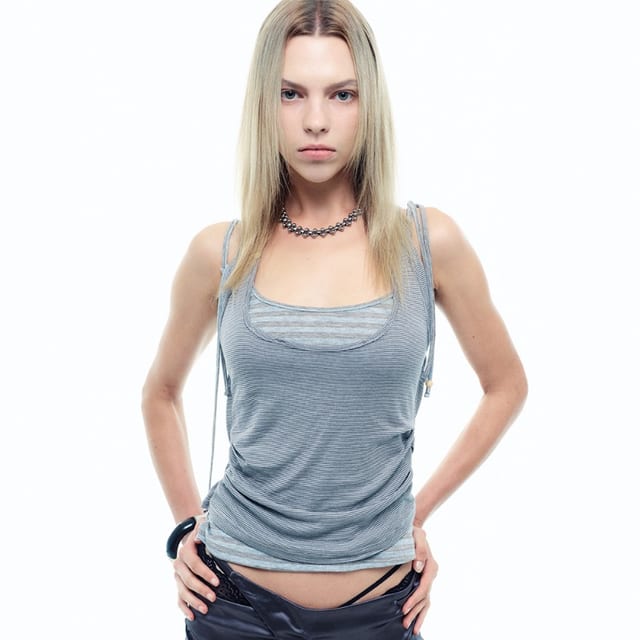 HINA DRAPED HALTER TOP (MELANGE GREY)