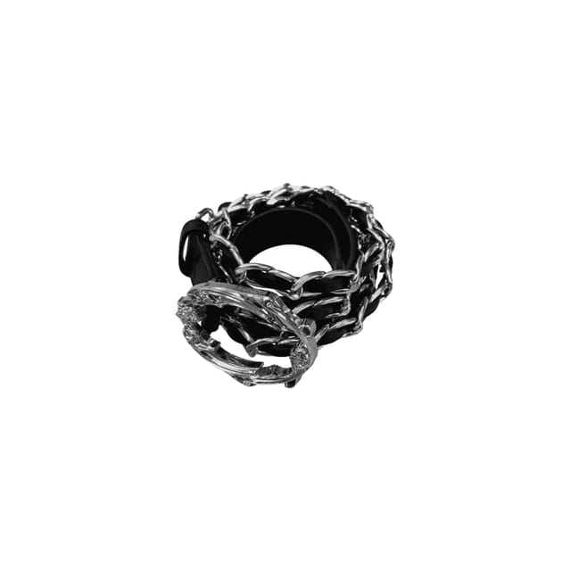 [SUNDAYOFFCLUB : 선데이오프클럽] BAT LEATHER WOVEN CHAIN BELT BLACK