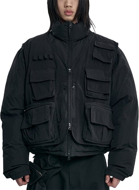 Cargo Vest Layered Padded Jacket [BLACK]