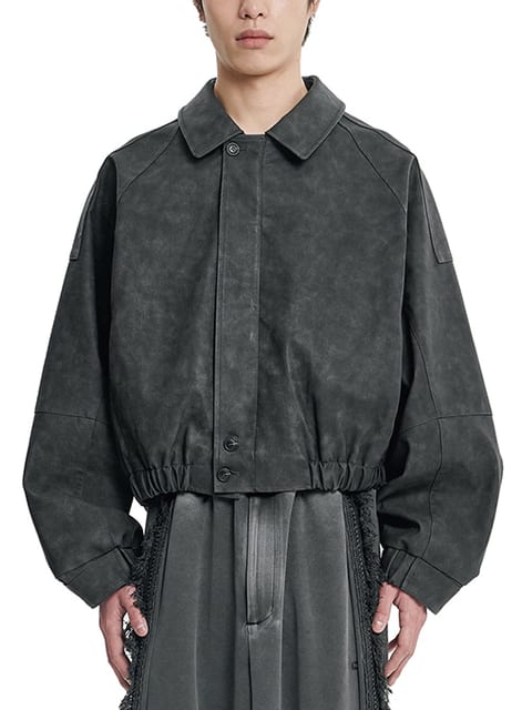 [POG:SERVICE x AJOBYAJO] Faded Panel Faux Leather Jacket [BLACK]