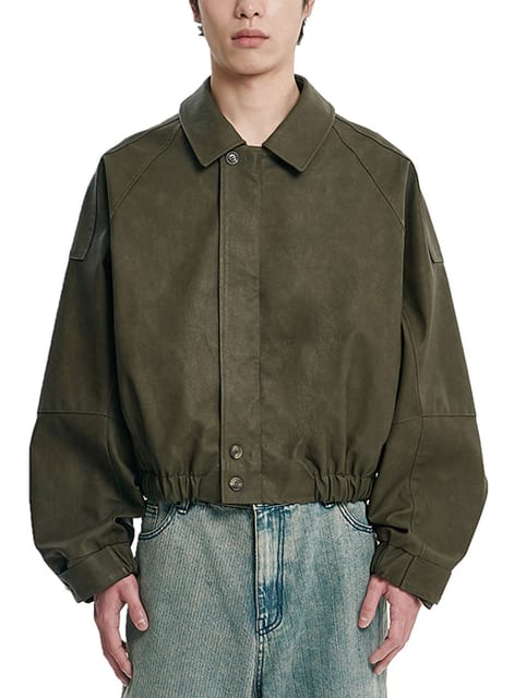 [POG:SERVICE x AJOBYAJO] Faded Panel Faux Leather Jacket [KHAKI]