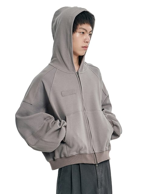 [POG:SERVICE x AJOBYAJO] Inside Out Panel Cropped Zip-Up Hoodie [GREY]