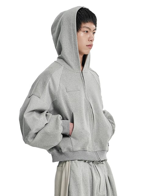 [POG:SERVICE x AJOBYAJO] Inside Out Panel Cropped Zip-Up Hoodie [MELANGE GREY]