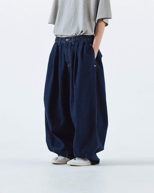 Rigid Indigo Denim Balloon Pants - Dark Blue
