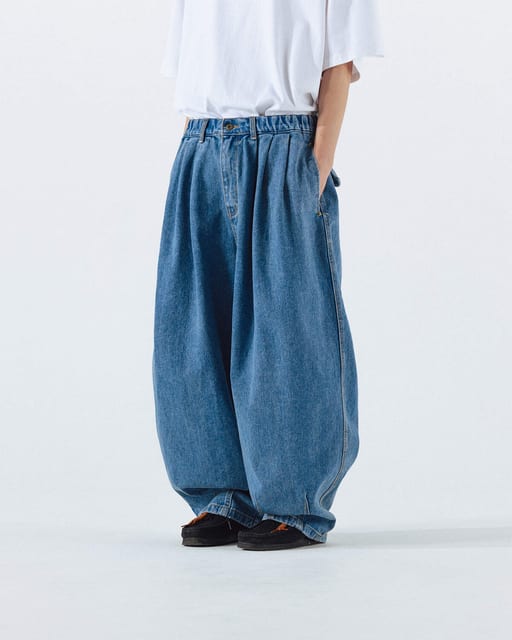 Stone Vintage Denim Balloon Pants - Light Blue