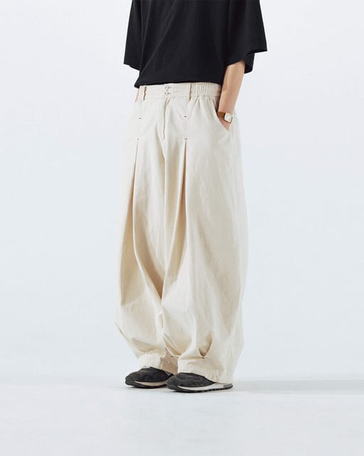 Unbalance Long Tuck Balloon Pants - Ivory
