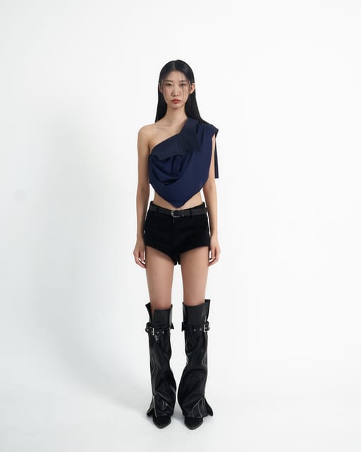 Unbalanced Collar Top (Navy)