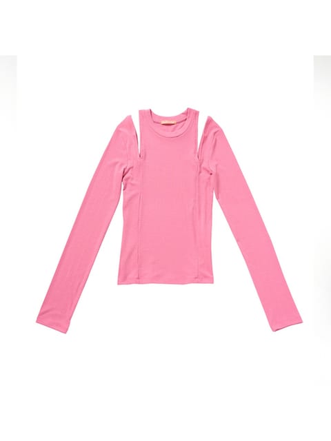 RIB SLIT LONG SLEEVE PINK