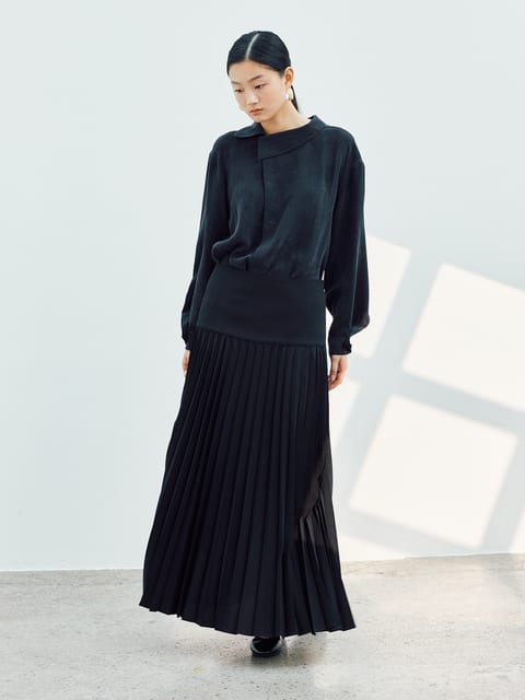 ACCORDION LONG SKIRT [BLACK]