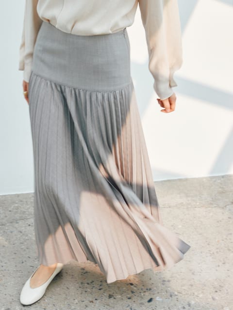 ACCORDION LONG SKIRT [GRAY BEIGE]