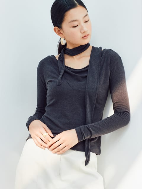 FLOWING TIE TOP [CHARCOAL]