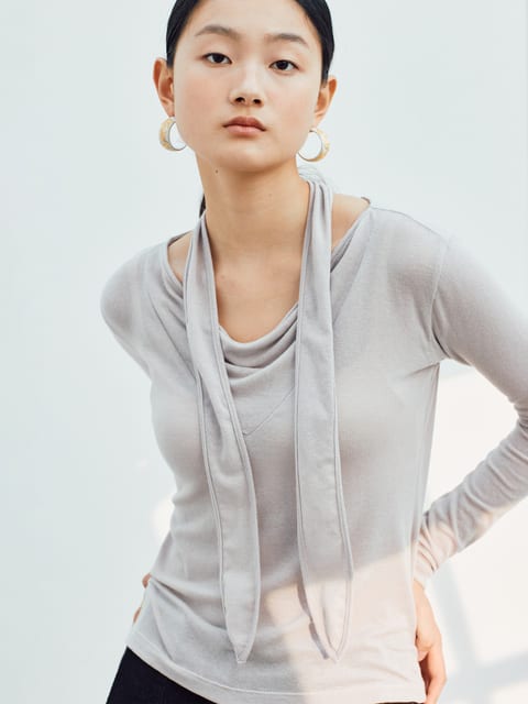 FLOWING TIE TOP [PURPLE GRAY]