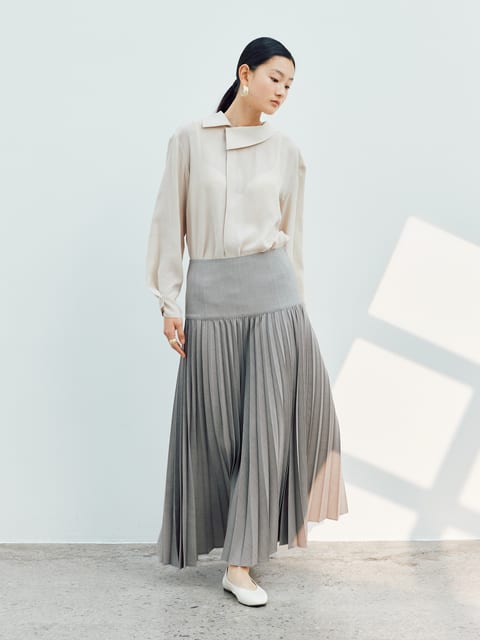 SIDE-NECK DRAPE BLOUSE [LIGHT BEIGE]