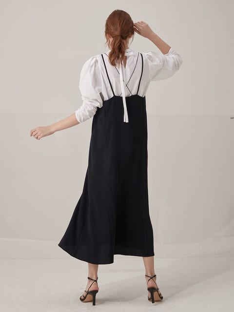 Back point layered dress - Navy