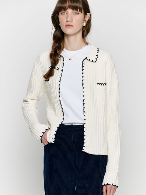 Embroidery collar knit top - 3colors