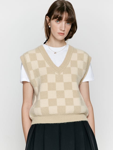 Kid-mohair checkerboard vest - 3colors