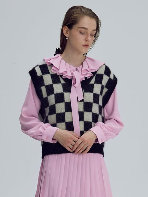 Kid-mohair checkerboard vest - Black