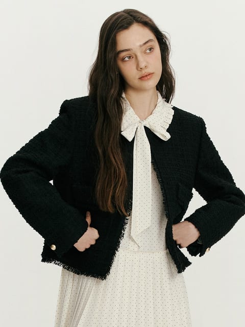 Tweed cropped jacket - Black