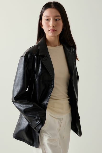 faux leather overfit jacket (black)