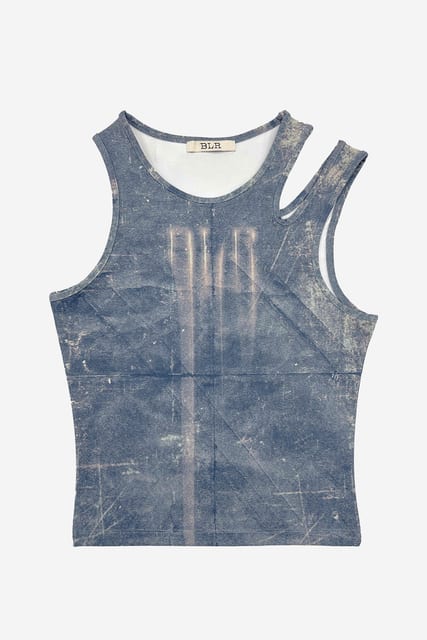 BLR PRINTED BLUE CUT SLEEVELESS