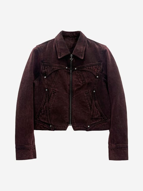 HIDDEN POCKET DENIM TRUCKER JACKET RED
