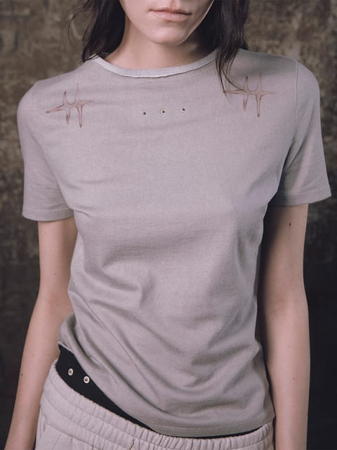 BINARY STARS TATTOO HALF-SLEEVE T-SHIRT / LIGHT GREY