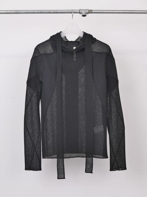 NAIL SHEER SCARF HOODIE / BLACK