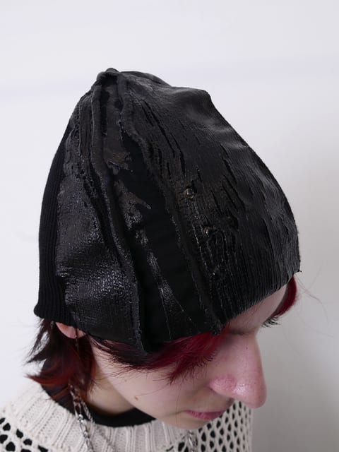 RESTORED OIL-SUBMERGED BEANIE (*SURFACE SERIES) / OIL BLACK