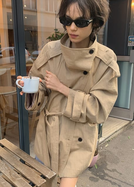 Linen Blend High-neck Half Trench Coat_CTO152(Beige)