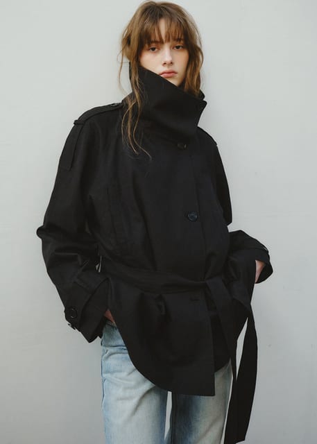 Linen Blend High-neck Half Trench Coat_CTO152(Black)