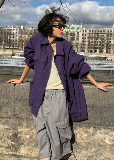 Linen Blend Utility Field Jacket_CTO155(Purple)