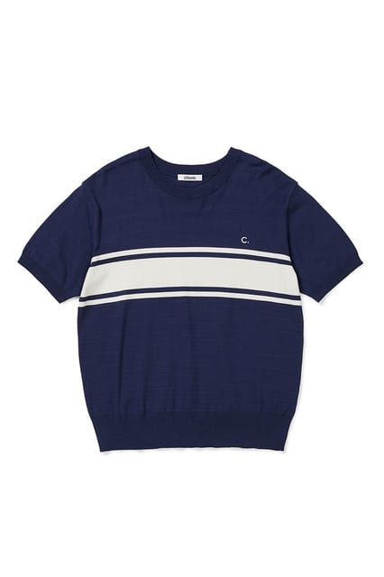 [23SS clove] Colorblock Round neck Knit (Navy)