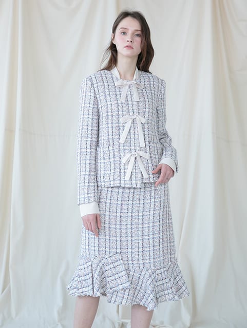 [Coett] Ruffle Tweed Skirt_CREAM