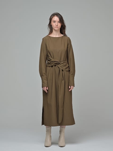 [Coett] Twist Belt Dress_KHAKI