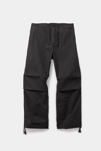 Drawstring washed cotton pants (Washed charcoal)