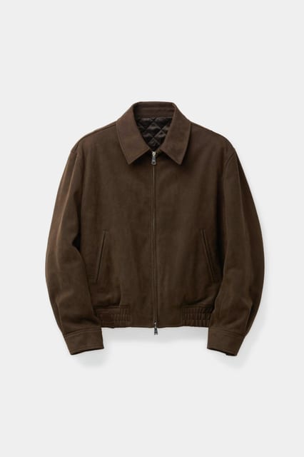 Quilted fake suede swing top jacket (Dark brown)