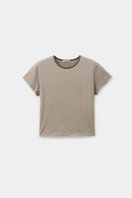 Striped Crop T-shirt (Olive Wrap)
