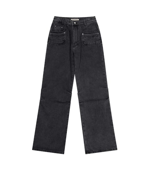 FLOWER SNAP DENIM PANTS BLACK