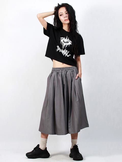 Real wide two tuck stripe bumuda pants - Gray