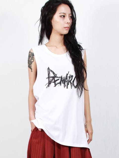 rough text-logo boxy sleeveless - White