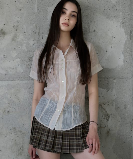 Check Pleats Mini Skirt Pants [Brown]