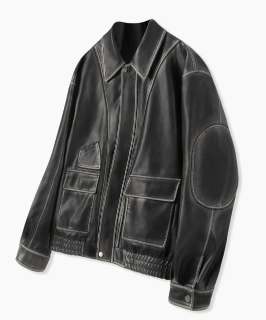 AUTHENTIC WASHED VEGAN LEATHER JACKET_BLACK