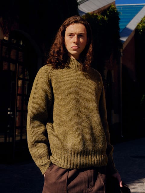 (FFC x Document) Mock Neck Fisherman Sweater_Olive green