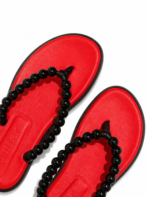 BEADS FLIP FLOP - RED / BLACK