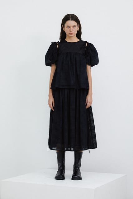 RIBBON BLOUSE - NAVY