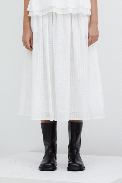 RIBBON SHIRRING SKIRT - WHITE